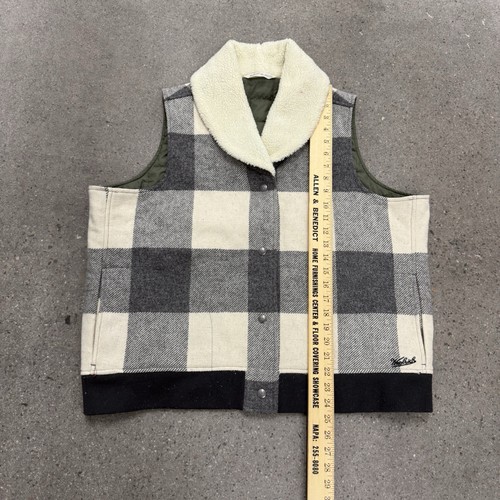 Woolrich  Buffalo Plaid Wool Vest Size XXL Gray White Shawl Collar - Picture 2 of 5