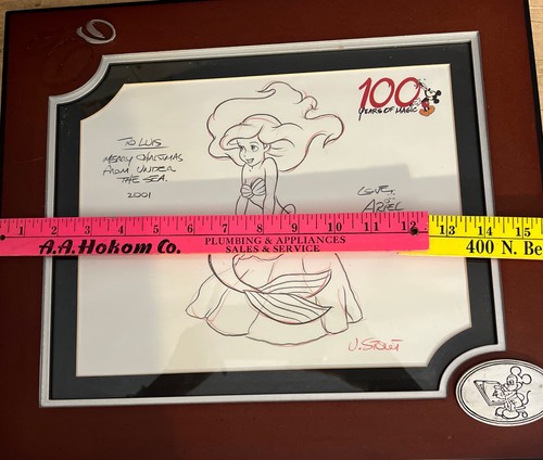 Walt Disney Die kleine Meerjungfrau Animator Skizze BW beschriftet signiert im Rahmen - Bild 4 von 11
