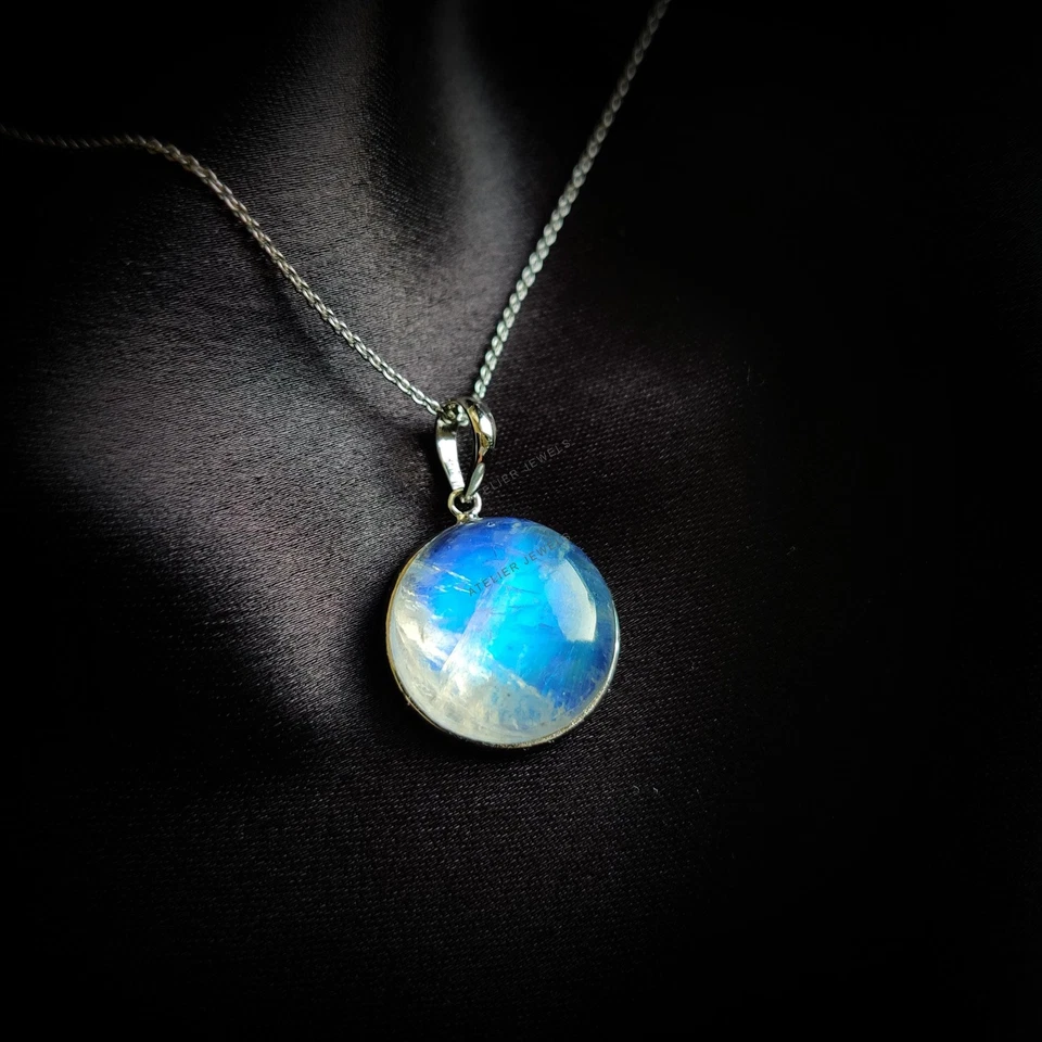 Pingente de pedra da lua arco-íris natural 11,88 ct ouro branco 14K joias minimalistas - Imagem 2 de 4