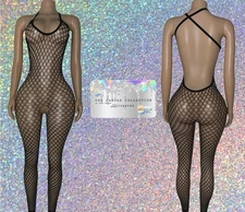 EXOTIC DANCER/ STRIPPER/ RAVE WEAR: BLACK 1 PIECE JUMPSUIT