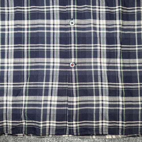 John Varvatos Shirt Mens XL Plaid Navy Green Cotton Button Up Long Sleeve - Picture 4 of 12