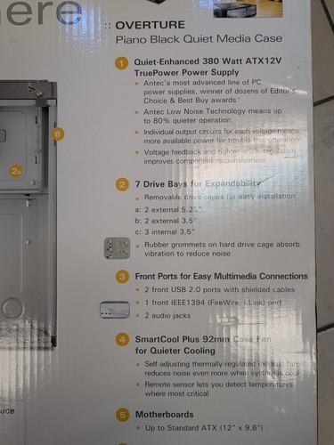 NEW IN BOX Antec Overture Piano Black Quiet Media Computer PC ATX Case W/ PSU - - Picture 13 of 16