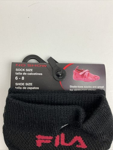 2 pairs Fila Skele-toes Socks Girl Boy Size 6-8 Qwick-Dry Black Red - Picture 3 of 3