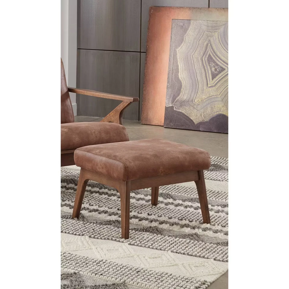 Otomana Buylateral Imitación Cuero Mediados de Siglo Madera Compuesta Dormitorio Marrón Caramelo Foto 2 de 4