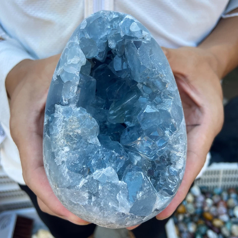 Geoda celestita azul natural de 3,3 lb cuarzo cristal mineral muestra curación Foto 2 de 4