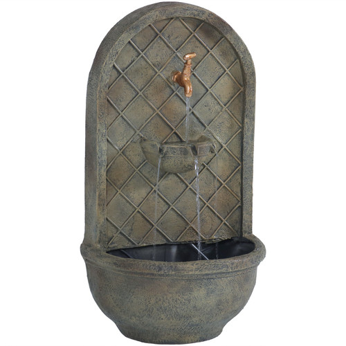 Messina Polystone Outdoor Solar Wall Fountain - Florentine Stone by Sunnydaze