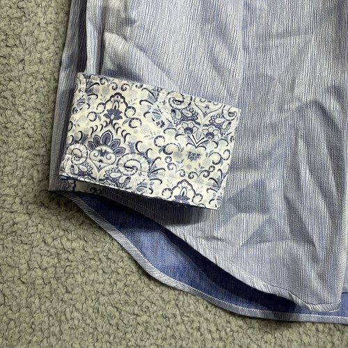 Robert Graham Men's XXL Shirt Blue Slub Textured Long Sleeve Flip Cuffs - Picture 10 of 13