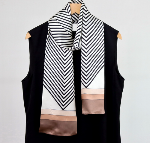 100% Silk Mulberry Shawl 150X16cm Neckerchief stripe Print Bandanna Scarf new - Picture 3 of 8
