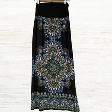 Apt 9 Womens Boho Medallion Print Maxi Skirt Size M Black Festival Vacation
