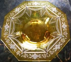 Vtg 3 Footed Console Bowl 12" TOPAZ YELLOW DEPRESSION GLASS/ CUT FLORAL SWAGS