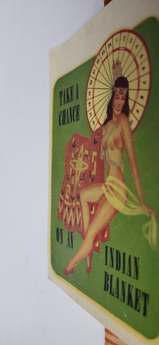 VTG 1950's GLAMOUR GIRL PINUP WATER DECAL * INDIAN BLANKET * ROULETTE * CASINO - Picture 4 of 12