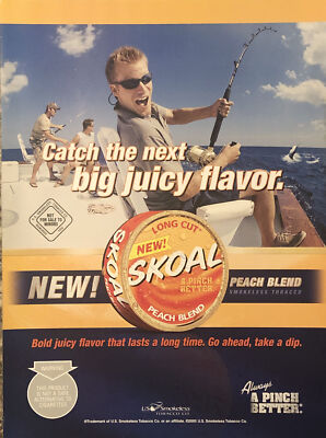 2005 Skoal Chewing Tobacco Peach PRINT AD Fishing Boat VTG 2000s Juicy  Flavor