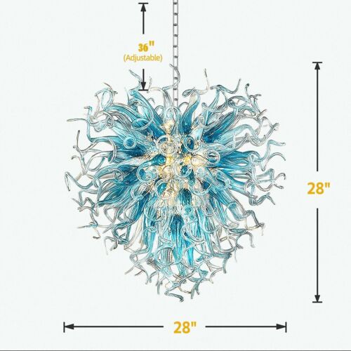 Blown Glass Chandelier Blue Shade Murano Glass Light Fixture Art Deco Lighting - Picture 14 of 15