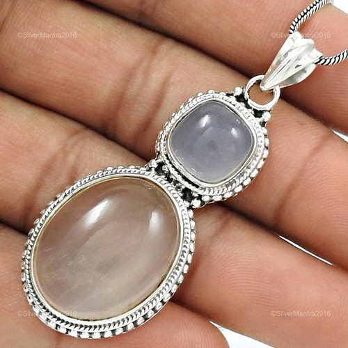 Oval Chalcedony Stone 925 Sterling Silver Heart Chakra Wedding Pendant Jewelry