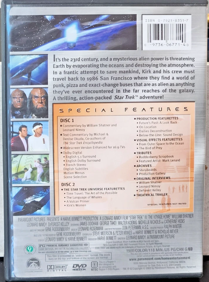 Star Trek IV The Voyage Home DVD 2003 2 Disc Set Collection Sealed - Image 2 of 2