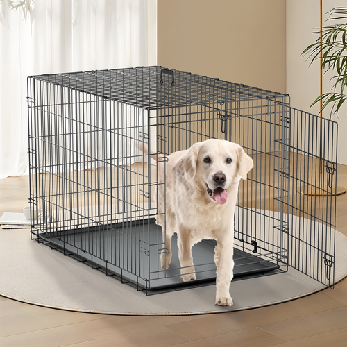 Dog Crate Kennel Folding Metal Pet Crate Cage Double door w/Slide-out Tray Black - Bild 35 von 36