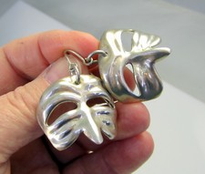 Estate Vintage Unique Large Sterling Silver Ventian Mask Dangle Pierced Earrings
