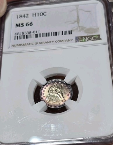 1842 NGC MS66 Seated Liberty Half Dime Monster Color - Incredibly Toned Coin! - Picture 2 of 10