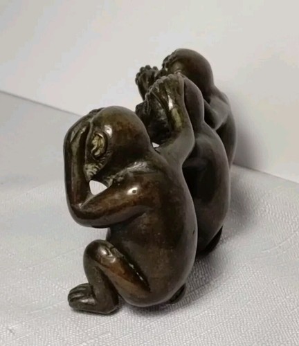 Chinese Bronze Monkeys See Hear Speak No Evil Wise Monkeys 3.5" x 2.25" - Picture 3 of 6