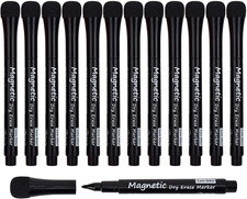 Magnetic Dry Erase Markers Fine Tip Black 12 Pack Low Whiteboard Markers New