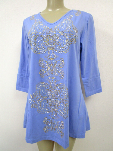 DIANE GILMAN PURPLE METALLIC STUDDED 3/4 SLEEVE TOP SIZE S - NEW - Picture 2 of 8