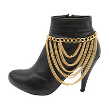New Women Gold Metal Chain Boot Bracelet Shoe Multi Strand Charm Front Anklet
