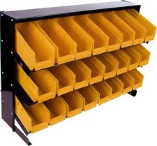 Small Parts Organizer 24 Plastic Storage Bin Steel Rack Removable Drawers Garage