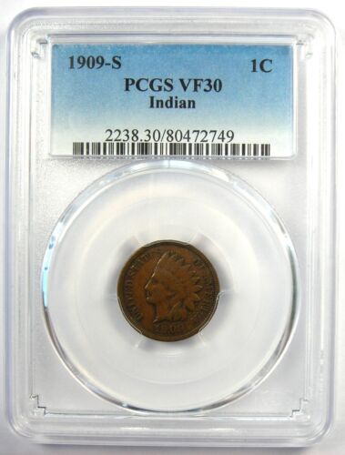 1909-S Indian Cent 1C - Certified PCGS VF30 - Rare Key Date Penny! - Picture 2 of 4