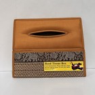 Vintage Rectangle Thai Elephant Reed Brown Silk Tissue Napkin Box Holder 10x5x4
