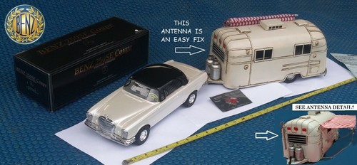 Coche de juguete de fricción de estaño Mercedes 250-SE con remolque cámper Airstream... raro perla - Imagen 7 de 12