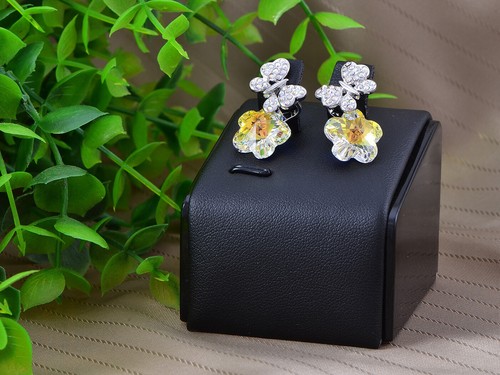 Crystal Element Silver Tone Aurora Borealis Colored Butterfly Flower Stud Earrin - Picture 2 of 4