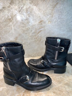 GUCCI BLACK LEATHER BIKER 2X BELTED SHORT BOOTS #246702 SIZE GUCCI BLACK LEATHER BIKER 2X BELTED SHORT BOOTS #246702 SIZE