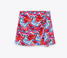 ZARA PRINTED SKORT TRIBAL PINK BLUE ABSTRACT PRINT L LARGE 12 8 40