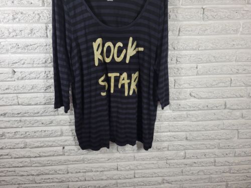 Lane Bryant Womens Top 26 28 Plus Tee 3/4 Sleeve Cotton Black Rock Star Glitter - Picture 4 of 8