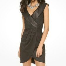 Alice + Olivia Shayna Leather Collar Trim Faux Wrap Mini Party Dress NWT Size 12