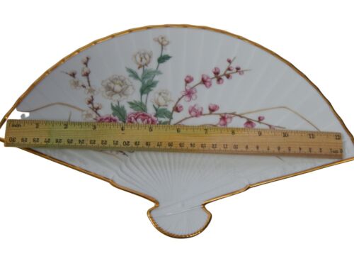LENOX Porcelain Fan Plum Blossom WINTER 1988 Gold Gilt w Wall Hanger Vintage - Picture 6 of 9