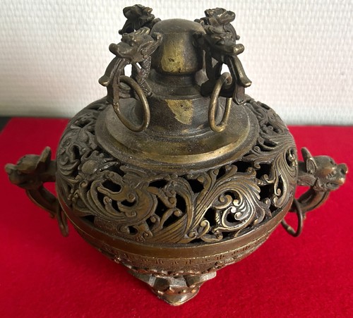 Rare Detailed Signed Antique Bronze Incense Burner - Tibet - 1930 - Picture 2 of 10