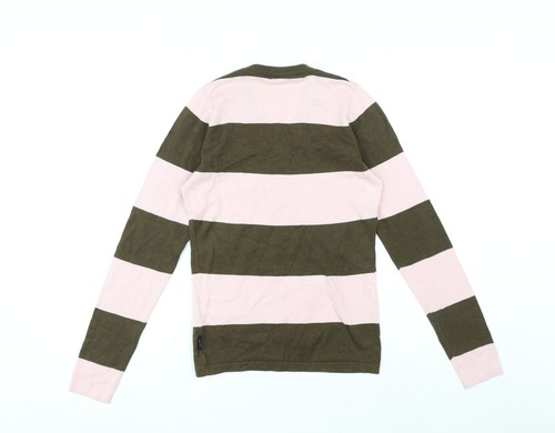 Jersey de algodón a rayas con cuello en V rosa para mujer Addict talla XS - Imagen 2 de 10