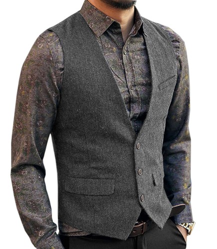 Chaleco Vaquero Para Hombres Lana Espiga Vintage Tweed Chaleco Diseño Retro - Imagen 21 de 30