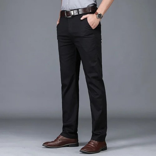 New Men's Business Casual Pants Stretch Slim Classic Green Black Khaki Navy Blue - Picture 3 of 28