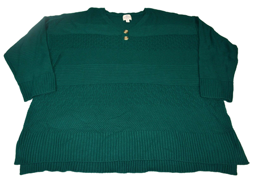 St John's Bay Strickpullover kräftig smaragdgrün 2 Knopf Pullover Damen 3XL