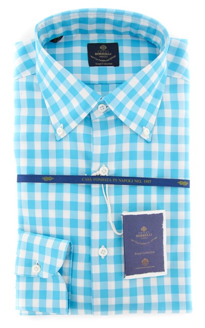 EV06451872STEFANO New $600 Luigi Borrelli Light Blue Check Shirt