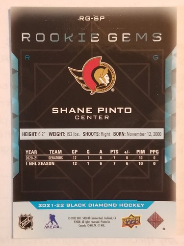 2021-22 Upper Deck Black Diamond Rookie Gems Spectrum /99 Shane Pinto #RG-SP - Picture 2 of 2