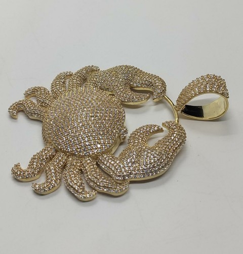 Men's 14K Yellow Gold Plated 5 Ct Round Cut Moissanite "Big Crab" Charm Pendant - Picture 5 of 10