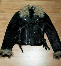 Genuine Leather H&m Faux Fur Motorcycle Jacket Size S