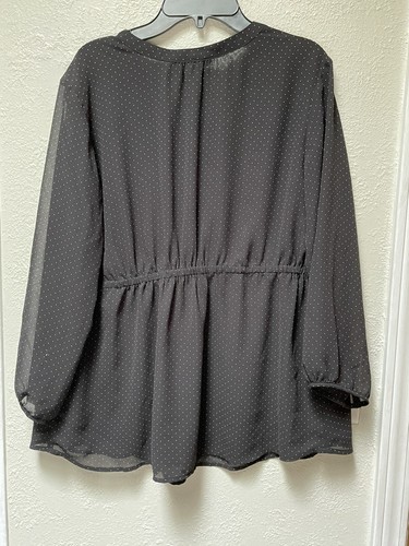 H&M MAMA Polka-Dot Long Sleeve V Neck Black Pullover Maternity Top Size M Sheer - Picture 4 of 5