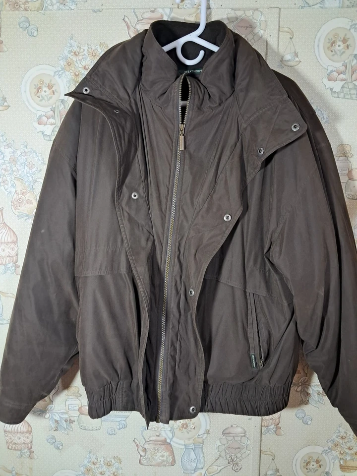 Weatherproof Chocolate L-Mens Full Zip Jacket Chore Coat Suede Bomber Insulated - Image 2 of 4