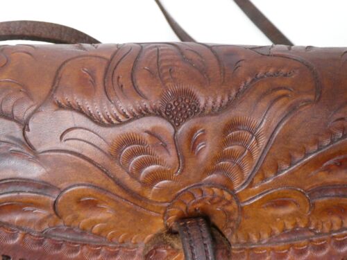 Borsa a mano vintage in pelle tooled cucita frusta ZZ29 - Foto 11 di 13