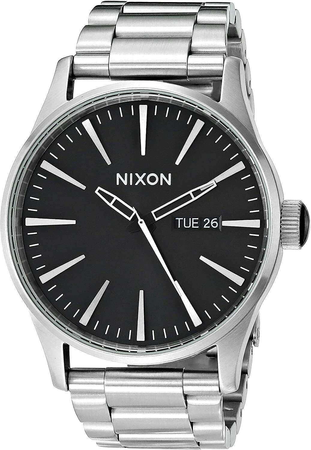 Новые мужские часы Nixon Sentry серебристого цвета с черным циферблатом из нержавеющей стали A356-2348