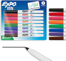 Dry Erase Markers, Low Odor Ink, Assorted Colors, Ultra Fine Tip, 8 Count